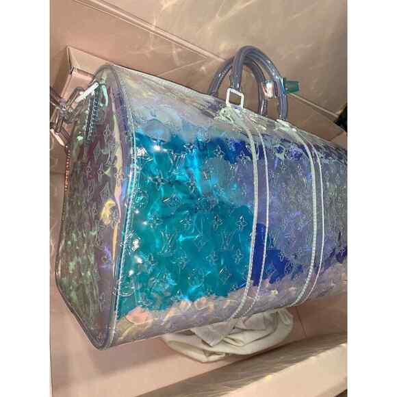 Louis Vuitton Keepall Bandouliere 50 Prism PVC Clear Logo Weekend Travel Bag - Picture 4 of 12